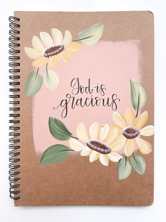 God is gracious, Large Hand-Painted Spiral Bound Journal