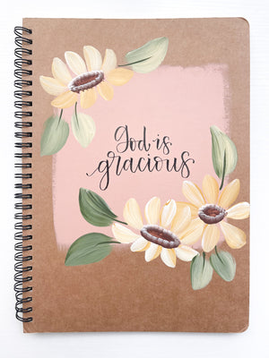 God is gracious, Large Hand-Painted Spiral Bound Journal