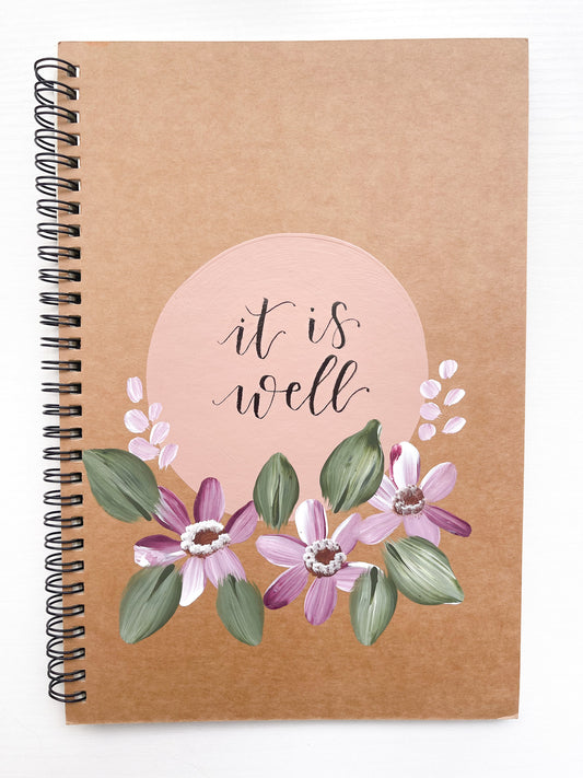 It is well, Large Hand-Painted Spiral Bound Journal