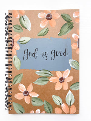 God is good, Large Hand-Painted Spiral Bound Journal