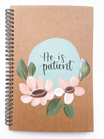 He is patient, Large Hand-Painted Spiral Bound Journal