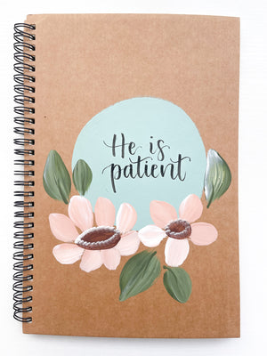 He is patient, Large Hand-Painted Spiral Bound Journal