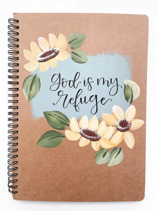 God is my refuge, Large Hand-Painted Spiral Bound Journal