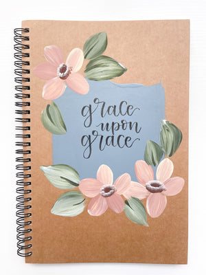 Grace upon grace, Large Hand-Painted Spiral Bound Journal