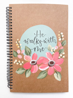 He walks with me, Large Hand-Painted Spiral Bound Journal