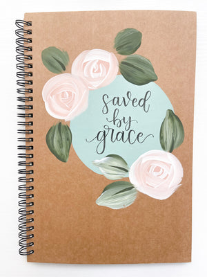 Saved by grace, Large Hand-Painted Spiral Bound Journal