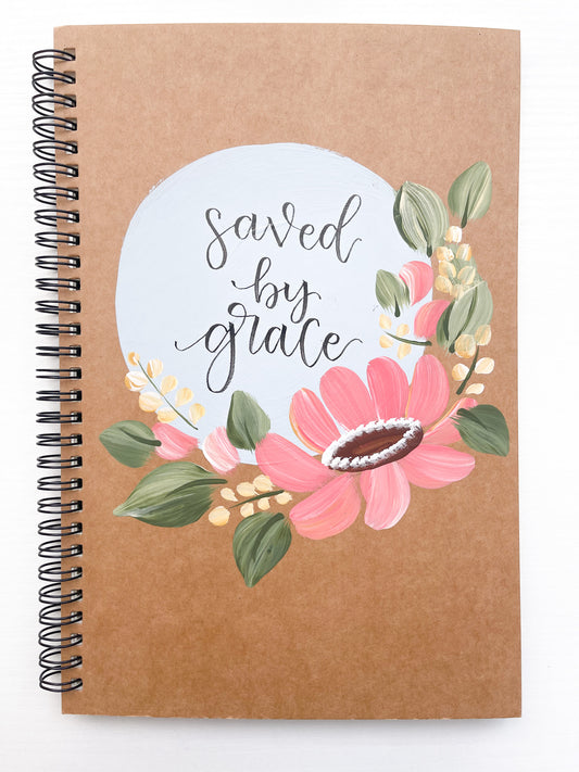 Saved by grace, Large Hand-Painted Spiral Bound Journal