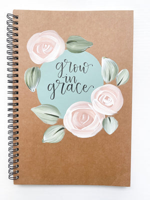 Grow in grace, Large Hand-Painted Spiral Bound Journal