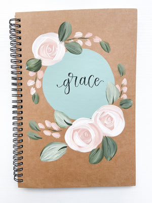 Grace, Large Hand-Painted Spiral Bound Journal