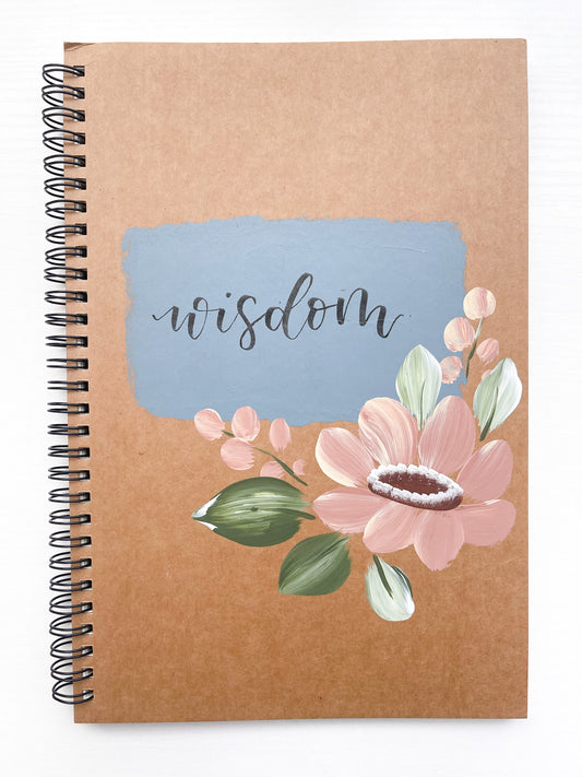 Wisdom, Large Hand-Painted Spiral Bound Journal