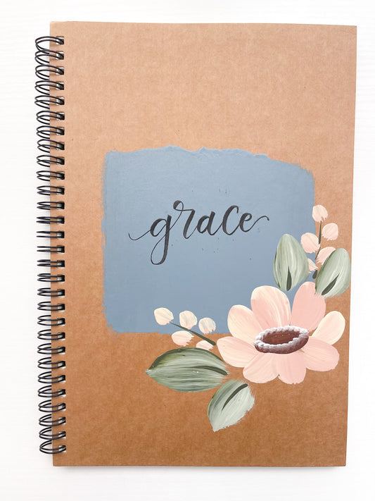 Grace, Large Hand-Painted Spiral Bound Journal