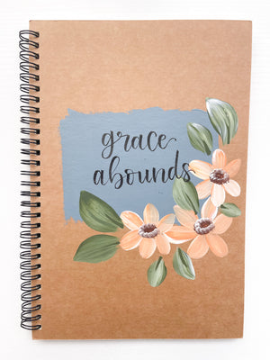 Grace abounds, Large Hand-Painted Spiral Bound Journal