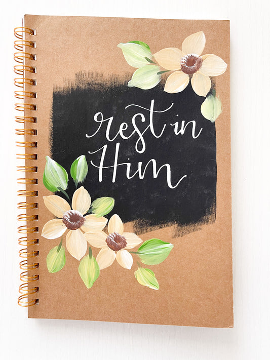 Rest in Him, Hand-Painted Spiral Bound Journal