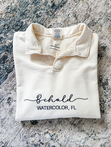 Embroidered Behold Retreat Polo Collar Sweatshirt