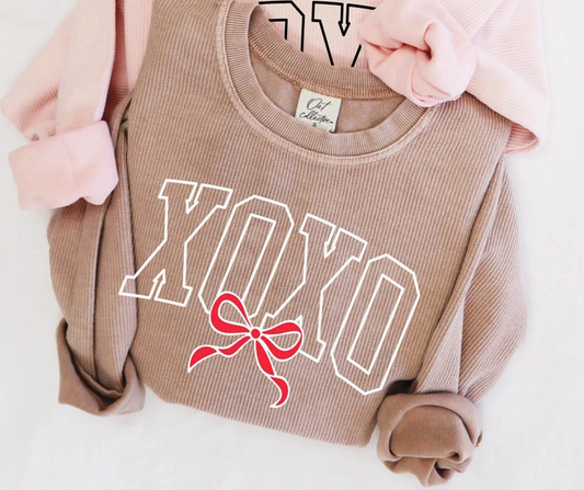 Pre-Order Xoxo Bow Cropped Thermal Vintage Pullover